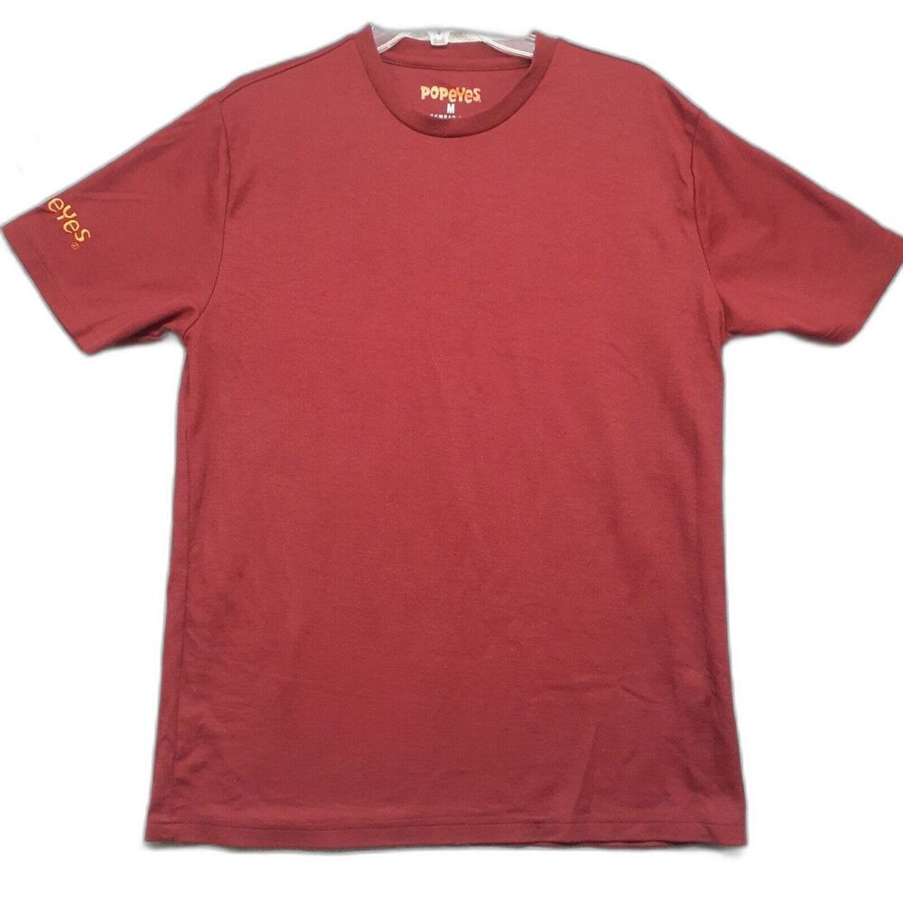 Popeyes Mens Sz M Louisiana Kitchen Staff Employee Red Short Sleeve Shirt Logo